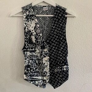 Vintage Essentials Sport Black White Mixed Geometric Print Vest Small USA Made
